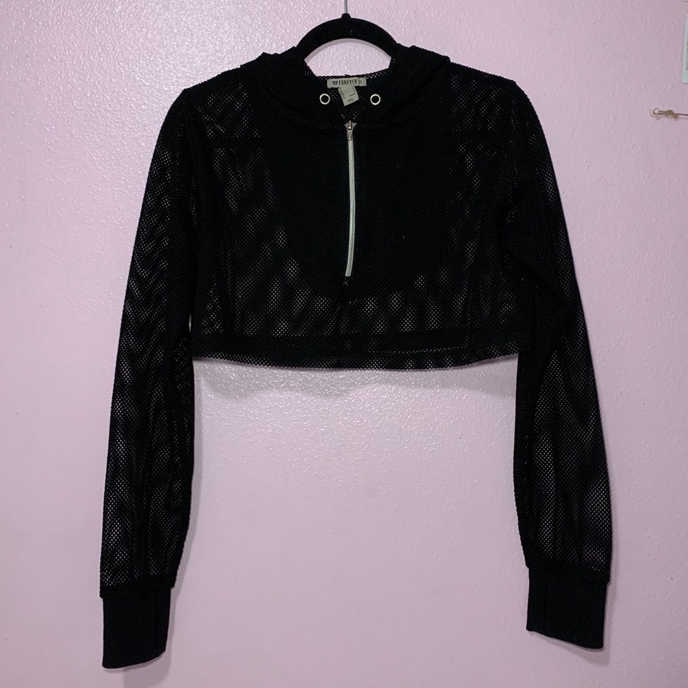 Forever 21, Fish Net Cropped Hoodie